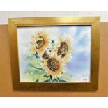 M B Whittle. Sunflowers and butterflies, watercolour, in modern gilt frame, 27cm x 34cm.