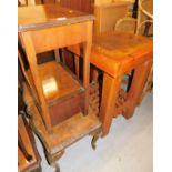 A group of furniture, to include a mahogany coffee table with splayed legs, a walnut side table,