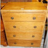 A pine four drawer chest, later applied silver coloured handles, on plinth base, 85cm high, 64cm