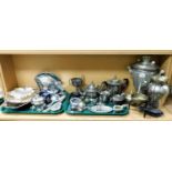 Various metalware and effects, samovar, part service, trophy, leaf shaped dish, smaller samovar,