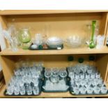 Various decorative moulded and other glassware, serving dishes, green glass vase, other cut glass