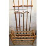 Various pine racks, two hanging racks and a wine rack. (3)