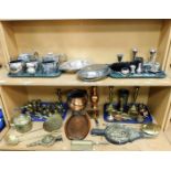 Various silver plated ware, other metal ware, etc., chestnut roasters, brass bellows, ash trays,