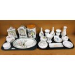 Various Portmeirion and other pottery, Minton Haddon Hall dish, a Portmeirion mantel clock, another,