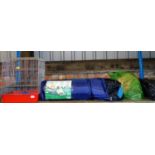 Various household accessories, to include an inflatable camping mat, a hamster cage, two yoga