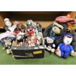 Various soft toys, knitted teddy bears, various others, world and collectable teddy bears, dolls,