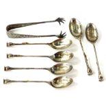 A collection of six George V seal top silver teaspoons, Sheffield 1930, 2¾oz and a pair of silver