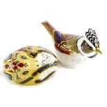 A Royal Crown Derby Collectors Guild crested tit paperweight ornament, gilt stopper, printed marks