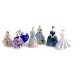A collection of small Coalport and Royal Doulton figurines, to include Elaine (second), Lady