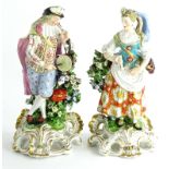A pair of late 18thC Derby porcelain figures, each modelled in the form of a male and a female
