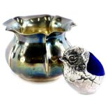 A small silver bowl, with lobed sides, Birmingham assay, 2oz, and a silver plated pin cushion