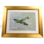 Steven Hall. Spitfire in flight, number W3185, signed and dated 2005, 23cm x 30cm.