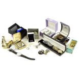 A quantity of costume jewellery and hat pins, comprising seven hat pins, Timex, Seiko and