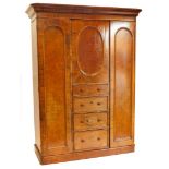 A Victorian walnut and burr walnut triple wardrobe, of small proportions, the top with a moulded