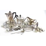 A collection of silver plate, to include an Art Deco Mappin and Webb four piece tea set, a basting