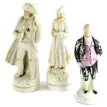 Three 19thC Staffordshire figures, Napoleon, 23cm high, an oriental gentleman, 22cm high, and a