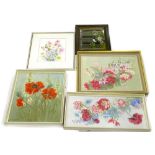 Various floral pictures, to include works signed by WP Burtt, DC Hall and a wall mirror painted with