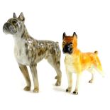 A Royal Copenhagen ceramic model of a Boxer dog, 15cm long, and a continental Boxer dog (AF).