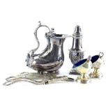 A collection of silver plated items, to include a Greek revival jug decorated with figures, scrolls,