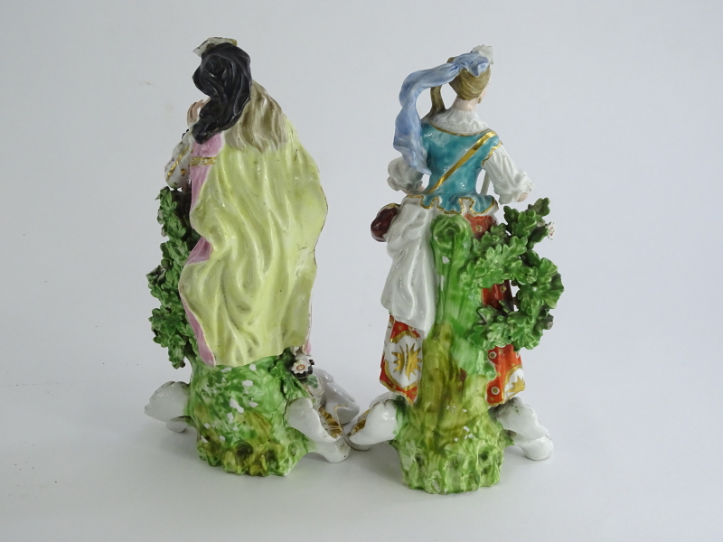 A pair of late 18thC Derby porcelain figures, each modelled in the form of a male and a female - Image 3 of 3