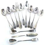 A collection of silver cutlery, to include various fiddle pattern teaspoons, some engraved etc., 7½