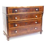 A 19thC continental walnut secretaire chest, with a fitted frieze drawer inlaid with a chequered