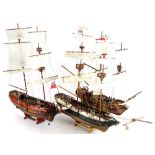 A wooden model of a warship The Galleon Halifax, with realistic decking and masts, set with cannon
