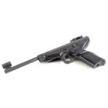 A black plastic and steel air pistol, indistinctly stamped, numbered 80905, 34cm long.