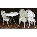 Aluminium garden table and five chairs.