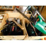 Miscellaneous tools, to include a hedge cutter, planes, hammers etc.