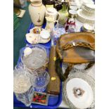 Decorative china and effects, to include Goss ware, vase, hot water jugs, lady's leather handbag,