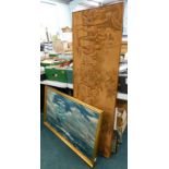 A framed machine woven tapestry, various prints to include a seascape after Henry Coll.