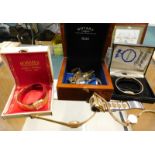 A quantity of modern ladies wristwatches, comprising Roma, Seiko, Accurist and one Rotary box. (a