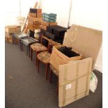 A quantity of items, to include office chair, flat pack item, wall mirror, a large quantity of video