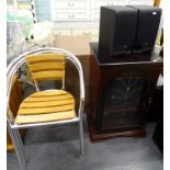 A collection of furniture, to include three chrome plated and oak stacking chairs, a mahogany Hi-