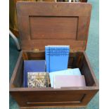 A mahogany box possibly for a sewing machine, and various books.