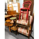 A collection of furniture, to include two late Victorian side chairs, a dolls high chair, two rustic