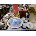 A large quantity of ceramics, to include a Waterford crystal table lamp, blue and white printed wash