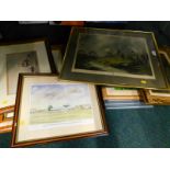 Miscellaneous pictures and prints, to include a golfing print after Tony Slater., two reproduction