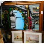 A Guinness pub mirror depicting the Guinness factory in Dublin and bearing the inscription St