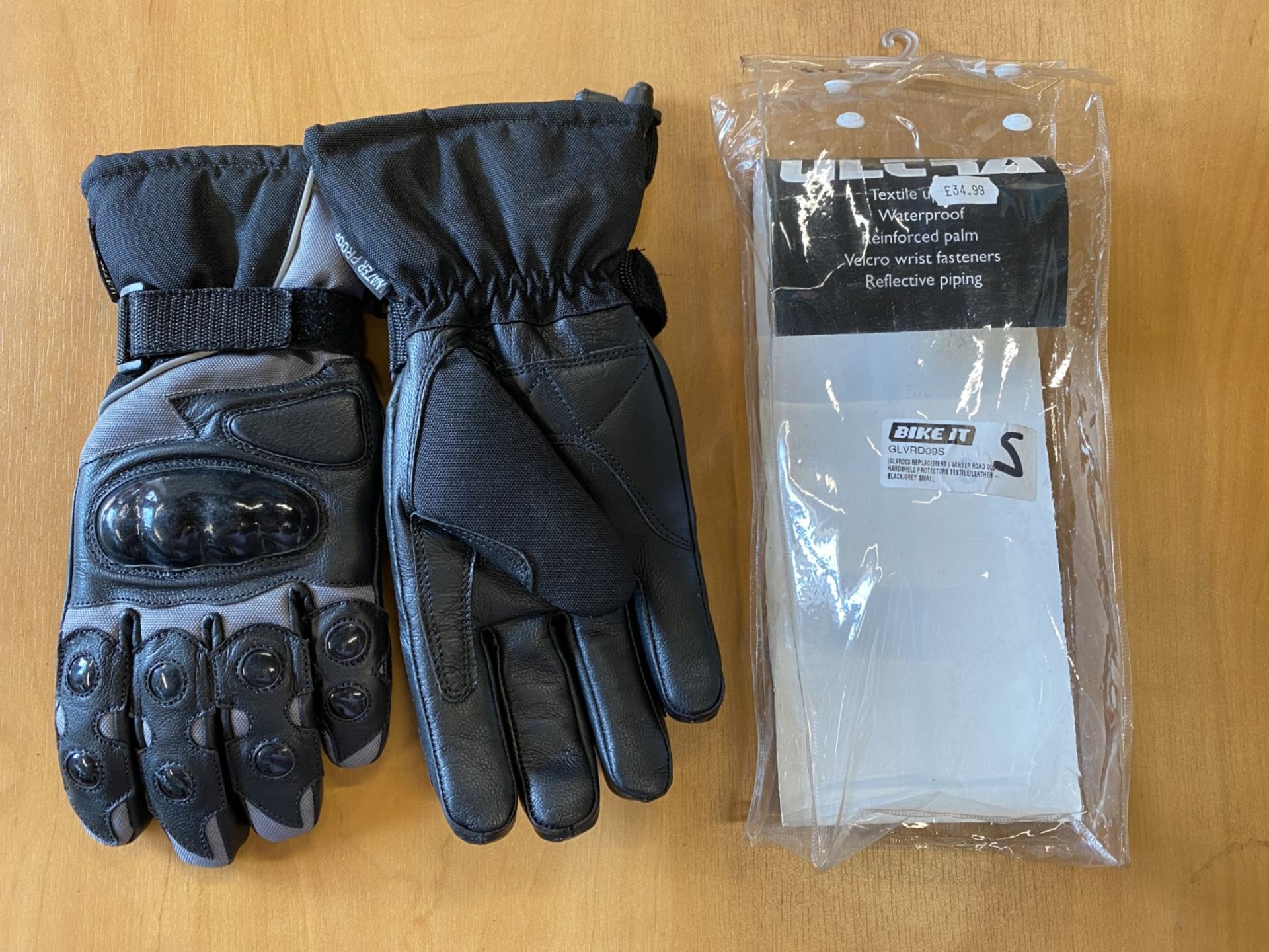 Bike It Ultra Motorcycle / Motorbike Winter Road Gloves Black/Grey Leather/Fabric Small - Motorcycle