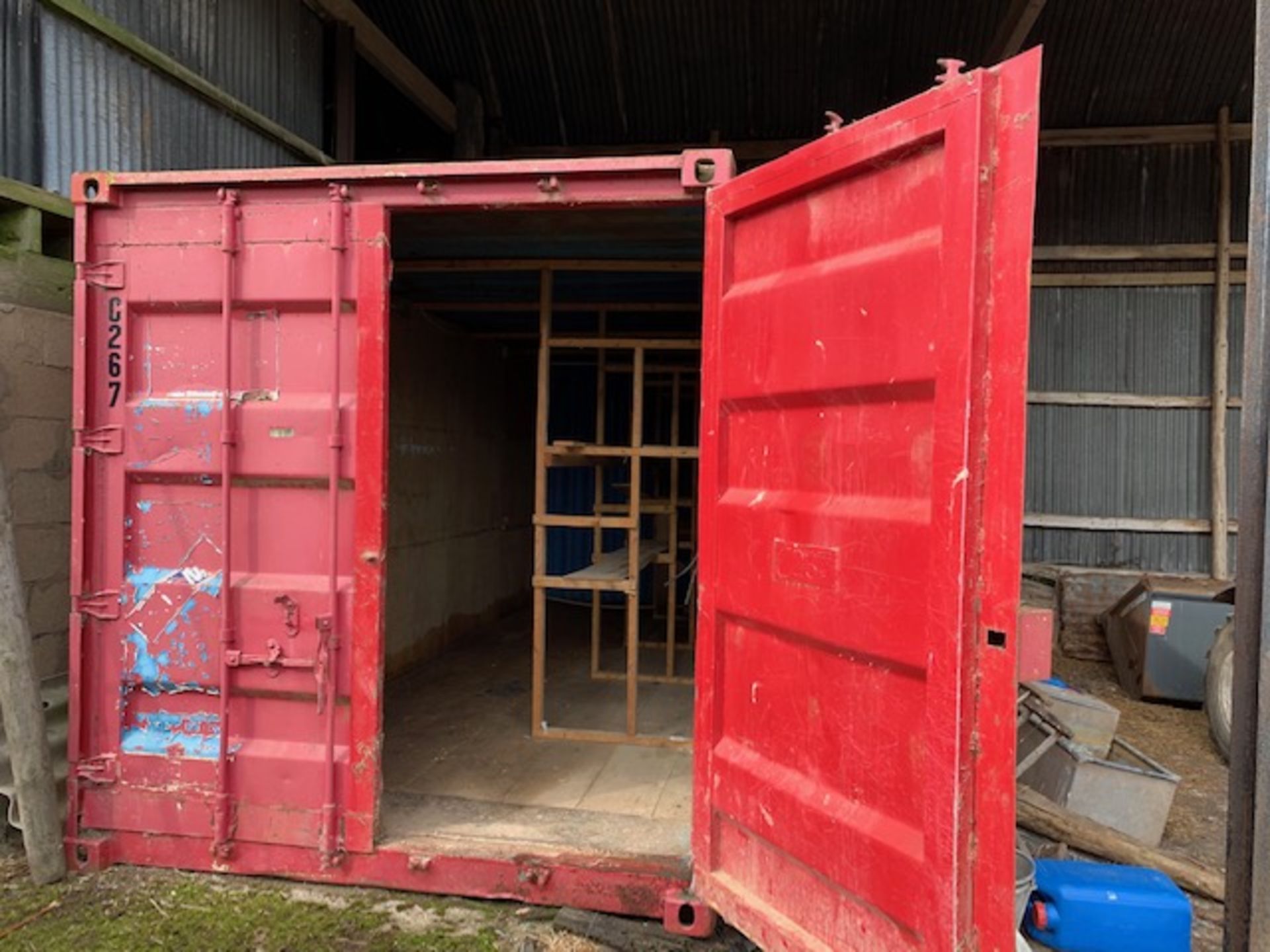 20ft STEEL RAILWAY CONTAINER c/w SHELVING