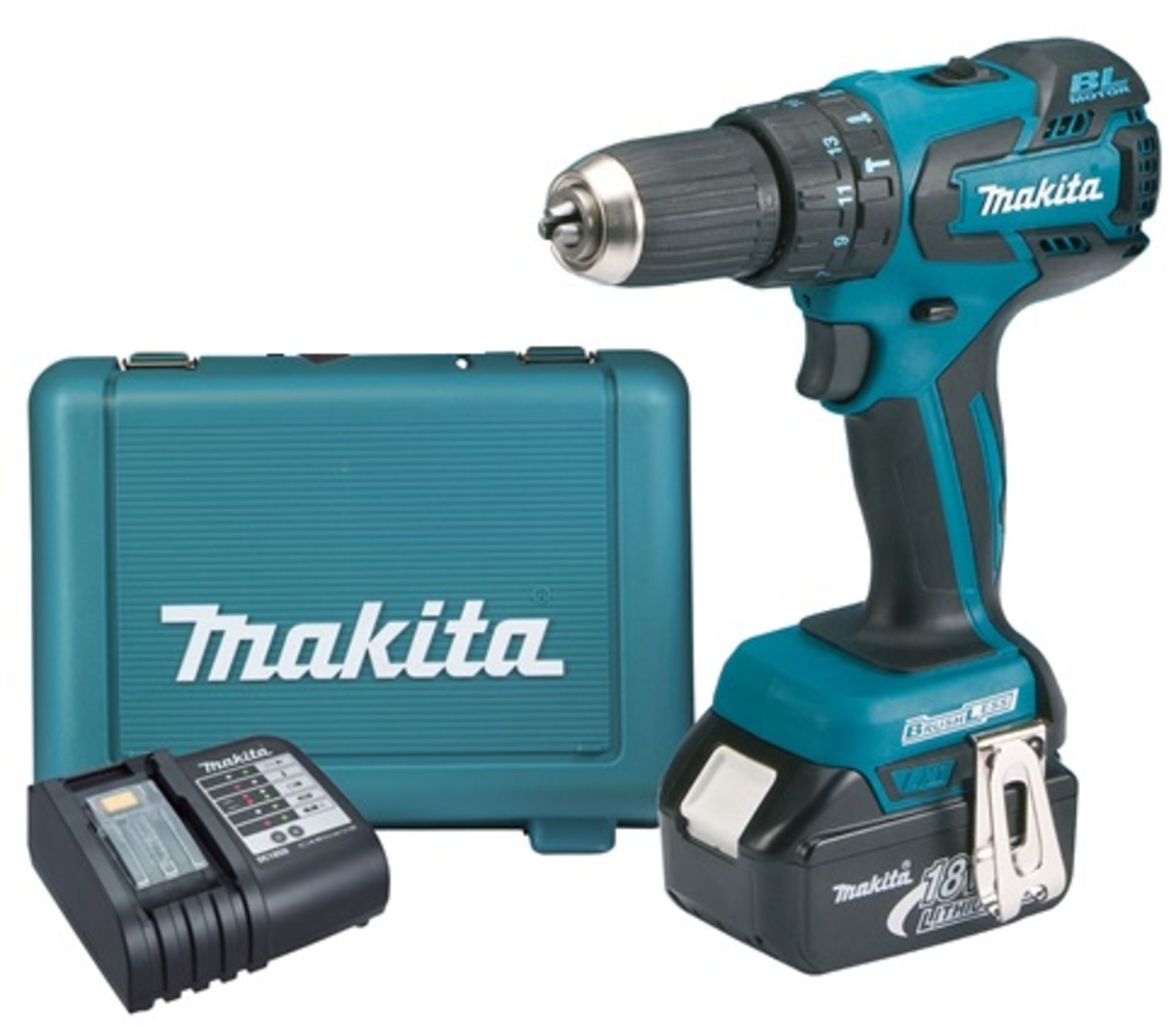 V Brand New Makita 18v Brushless Combi Drill (All Metal Gearing) + 4Ah Battery + Charger + Makita