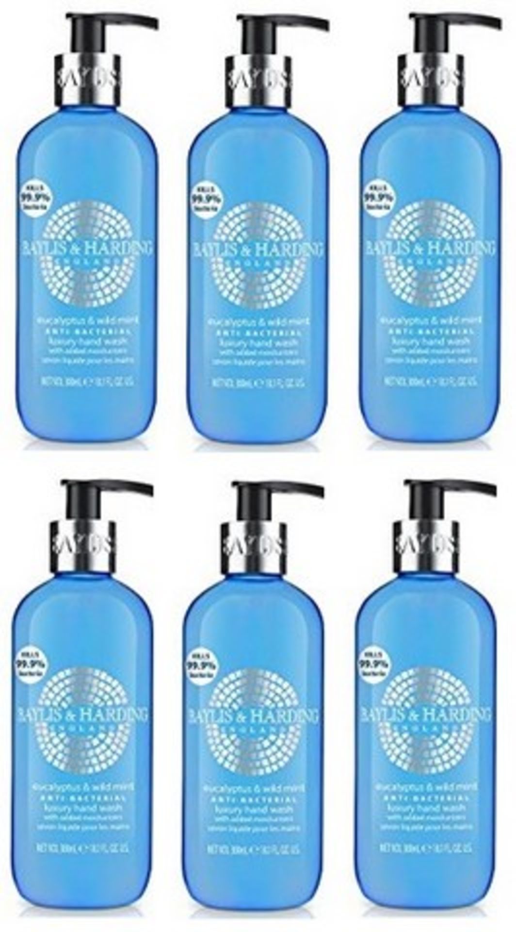 V Brand New 6 x Baylis & Harding Eucalyptus & Wild Mint Anti-Bacterial Luxury Hand Wash 300ml -