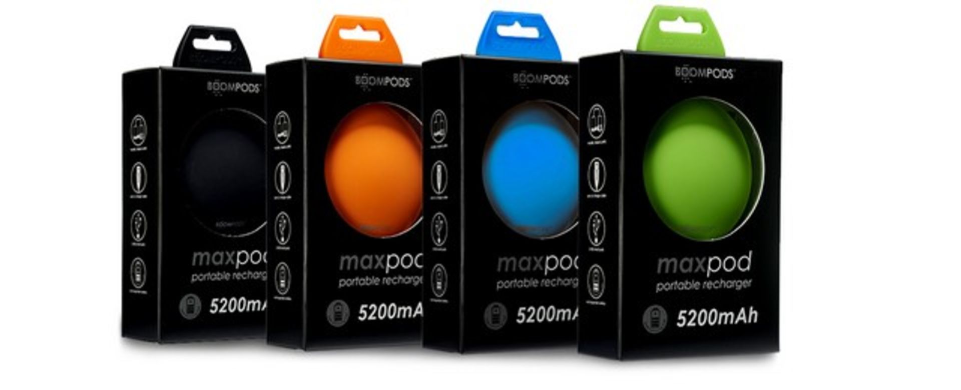 V Brand New MaxPod by Boom Pods 5200mAh Portable Charger with 2 x Smart USB Ports - For Mobiles