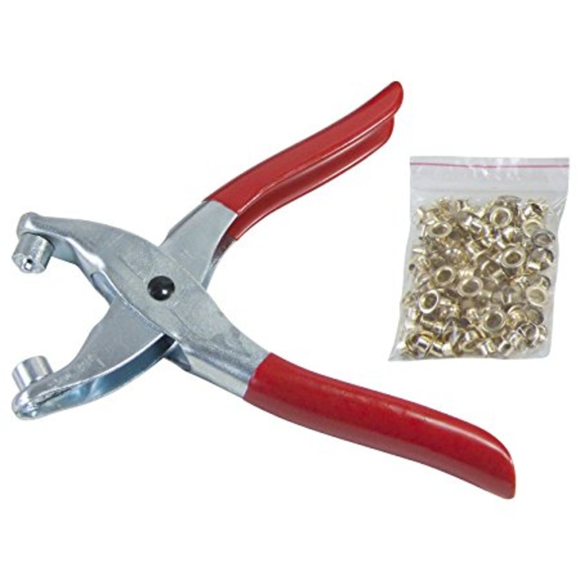 V Brand New Eyelet Plier With Eyelets - Lightweight Steel Construction - Spring Loaded For Ease Of