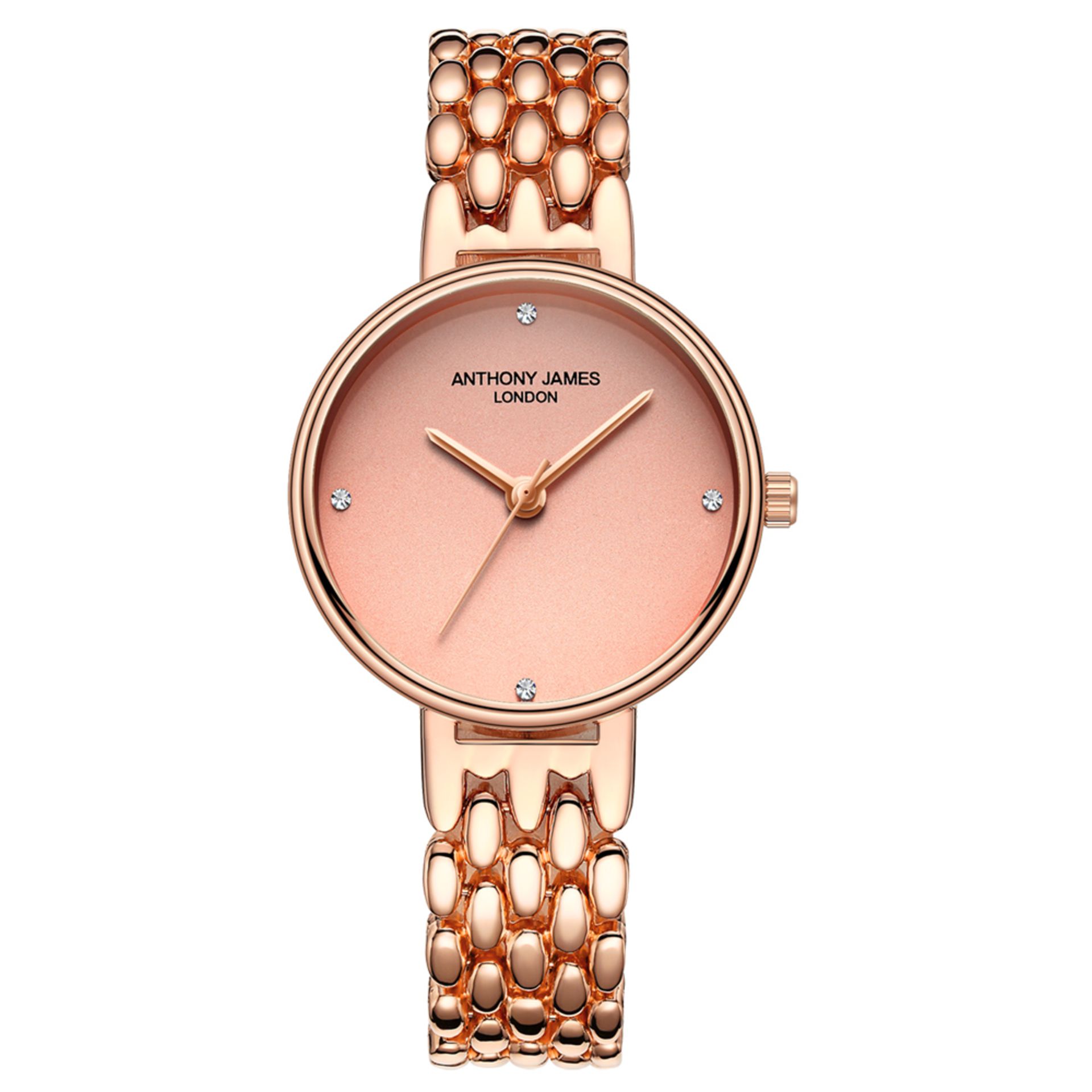 V Brand New Anthony James Ladies Belgravia Rose Gold Finished Watch Set With Swarovski Diamond