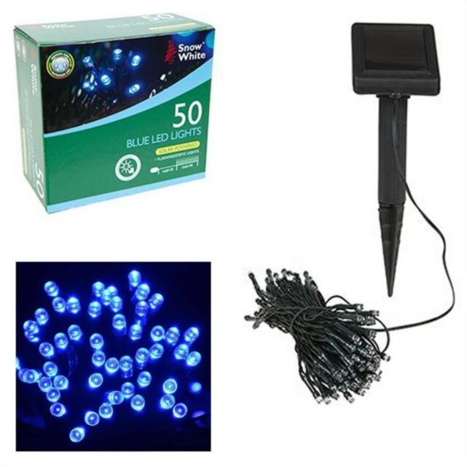 V Brand New 50 Blue LED Solar String Lights - Outdoor Use