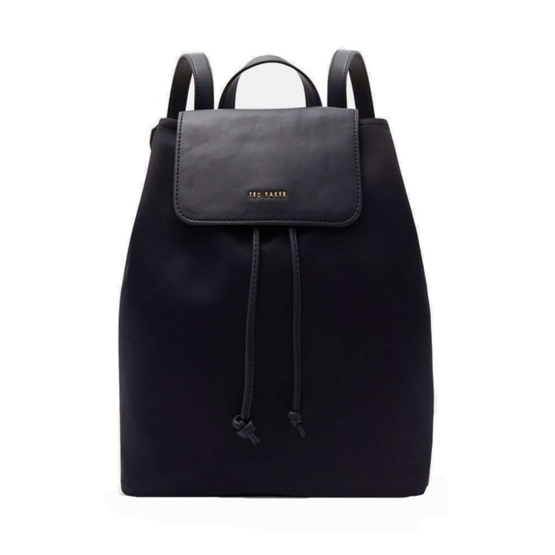 V Brand New Ladies Black Leather Trim Ted Baker Jiejie Drawstring Backpack (ISP £79 Ted Baker)