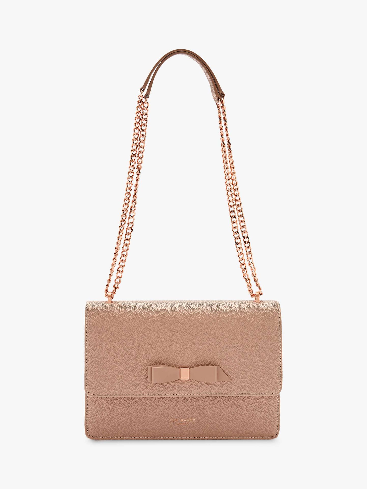 V Brand New Ladies Leather Ted Baker Taupe Joanaa Bow Detail Cross Body Bag (ISP £129 Ted Baker)